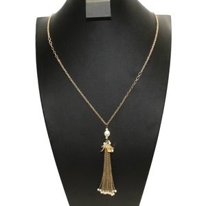 Signed LOFT Gold Tone Faux Simulated Pearl Drop Chain Tassel Rope Chain Necklace